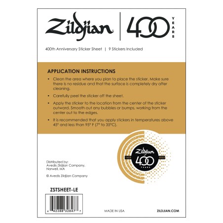 On Sale Zildjian Limited Edition 400th Anniversary Sticker Sheet In Stock